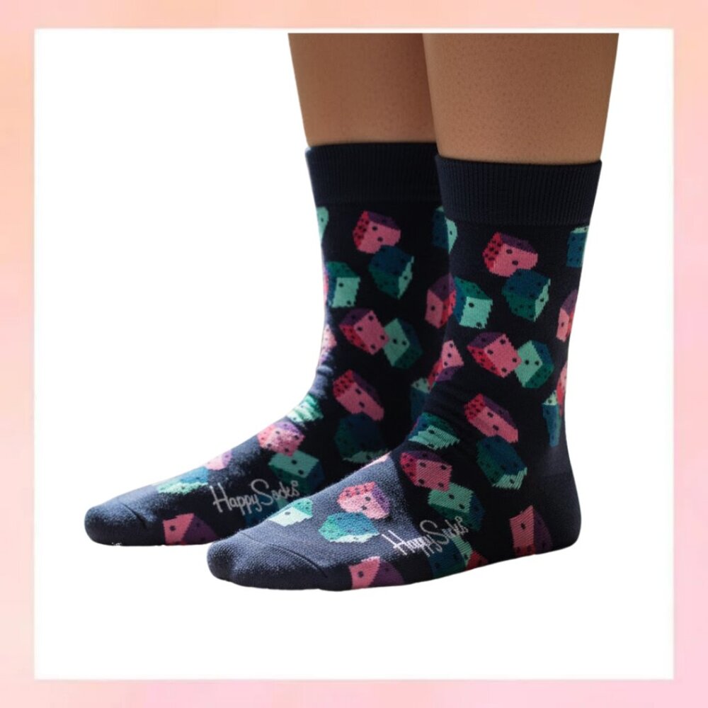 Happy Socks Navy Blue Dice Pattern Crew Socks